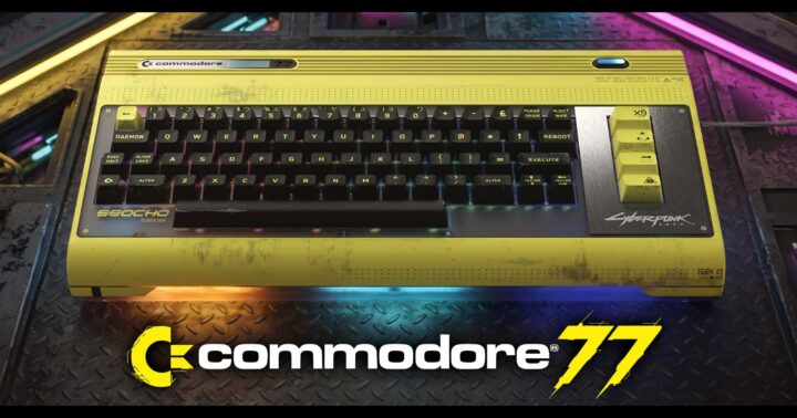 Commodore 77 computer and logo