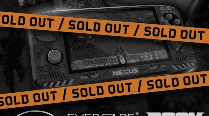 Evercade Nexus Doom Edition with SOLD OUT tape across it