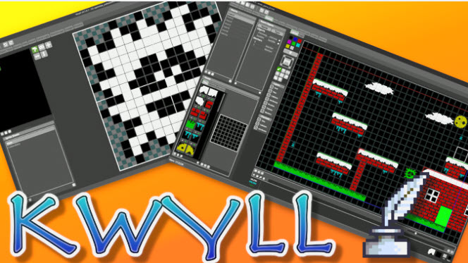 Kwyll logo and editor and game screenshots