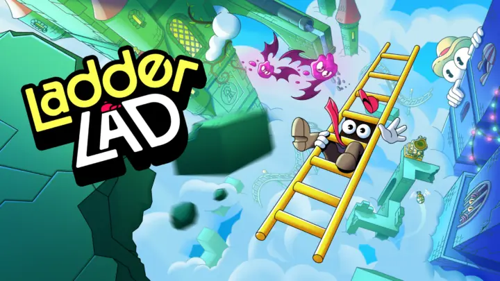 Ladder Lad Logo and art of the Ladder Lad with his ladder