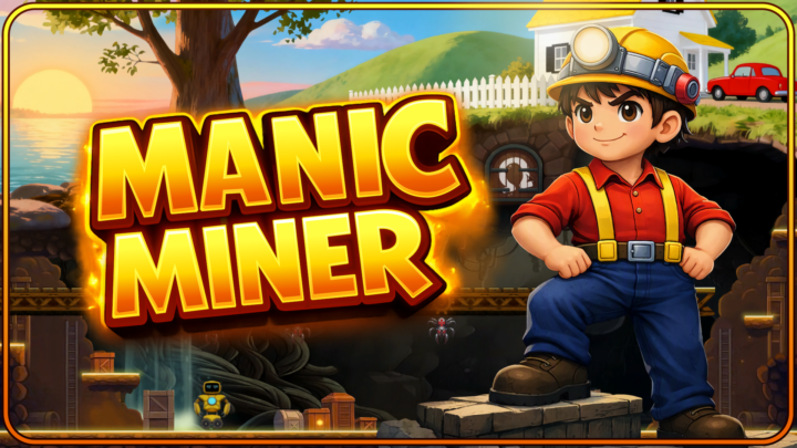 Manic Miner logo with cartoon image of Miner Willy