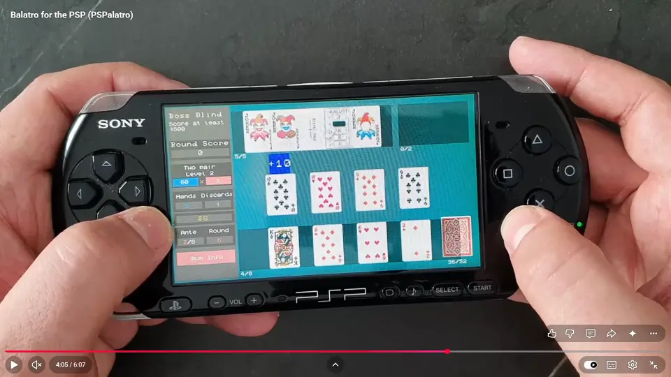 Balatro fan port running on PSP