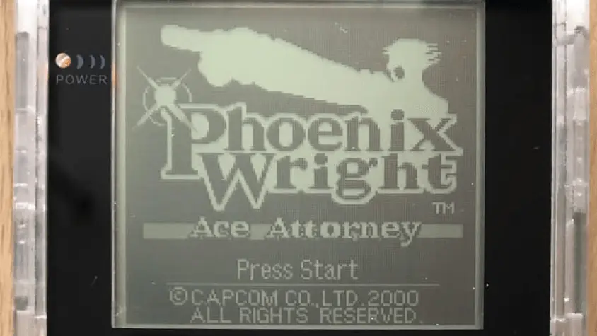 Phoenix Wright demake title screen running on Game Boy