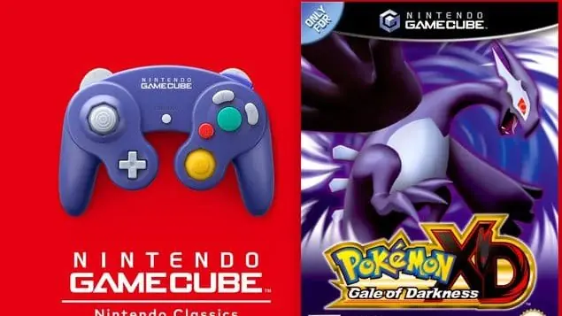 Pokemon XD: Gale of Darkness Switch Online packshot with GameCube controller