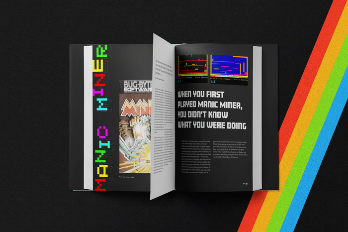 Rubber-Keyed Wonder book showing Manic Miner page