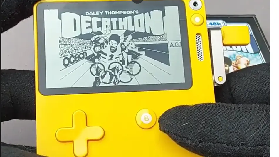 PSpeccyDate running Daley Thomon's Decathlon on PlayDate