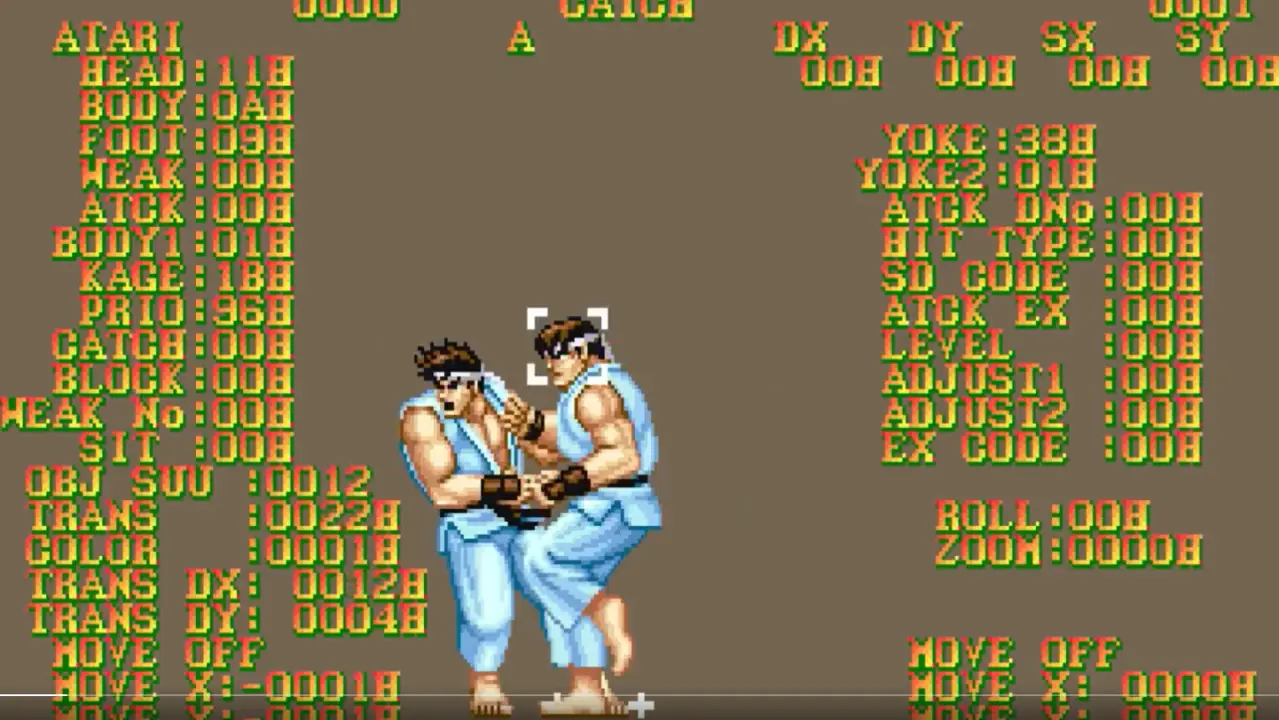 Street Fighter II Turbo debug menu and Ryu sprite