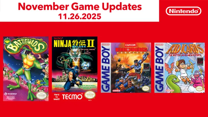 Switch Online NES and Game Boy packshots for November 2025