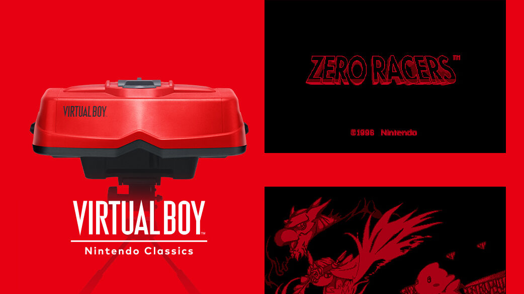 Virtual Boy headet and logo with Zero Racers title screen