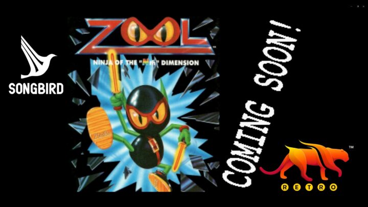 Zool character and logo, with Songbird Productions logo, and COMING SOON text