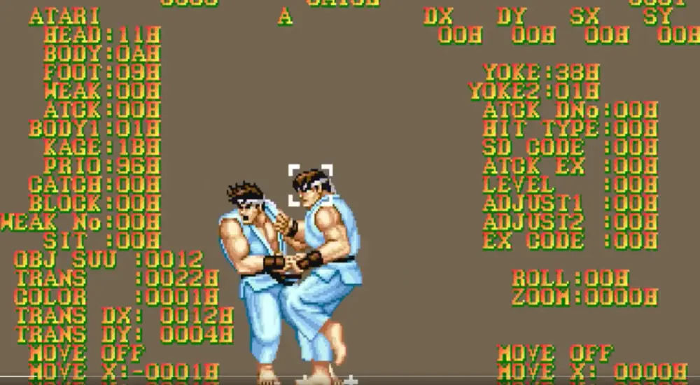 Street Fighter II Turbo debug menu and Ryu sprite