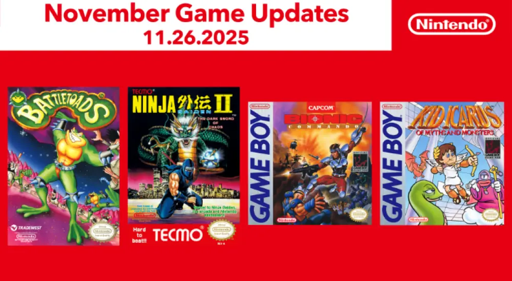 Switch Online NES and Game Boy packshots for November 2025